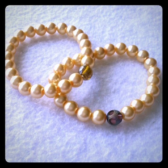 New Handmade Gold Glass Beads Bracelets 7.5"