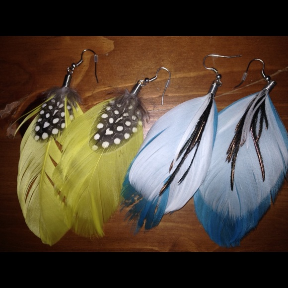 💛💙 Colorful feather earrings 💙💛