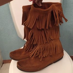 Minnetonka Three Layer Fringe Boots
