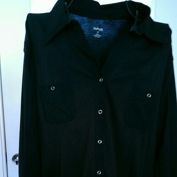 Style & Co. Black Shirt with Collar & Silver Snaps