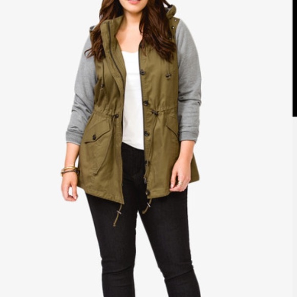 Army green jacket with grey contrast sleeve