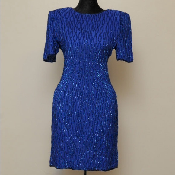 ⛔️SOLD⛔️Vintage Laurence Kazar beaded blue dress