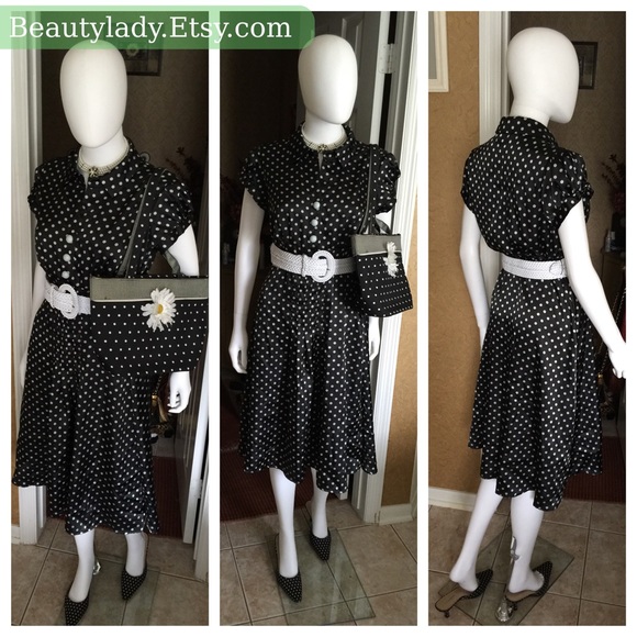 Signature Collection Black Polkadot Dress Sz 10