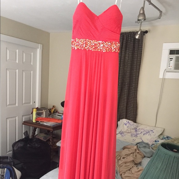coral color prom dress Rachel Allan 7003 | V3009|01 a sweetheart illusion neckline Women's Coral Pink Solid Color