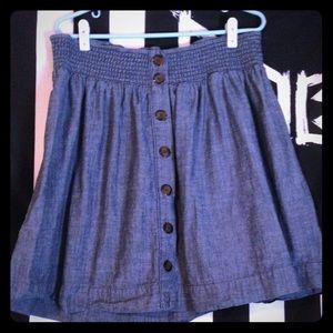 Denim button up skirt.