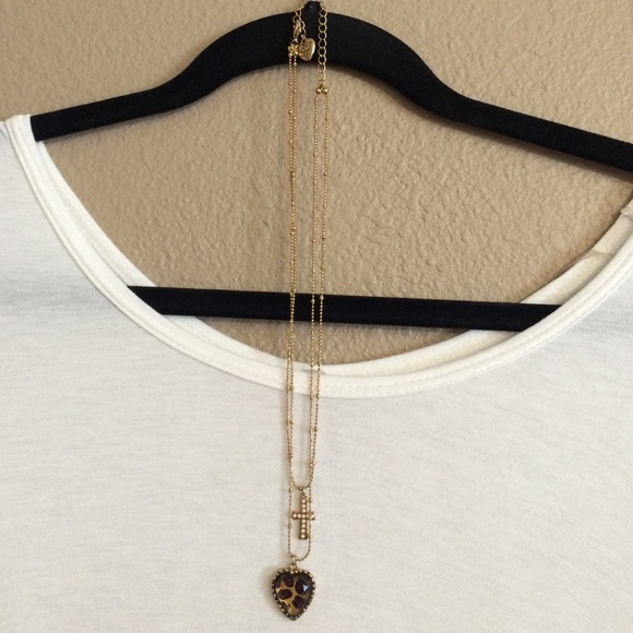 Betsey Johnson cheetah and gold cross necklace