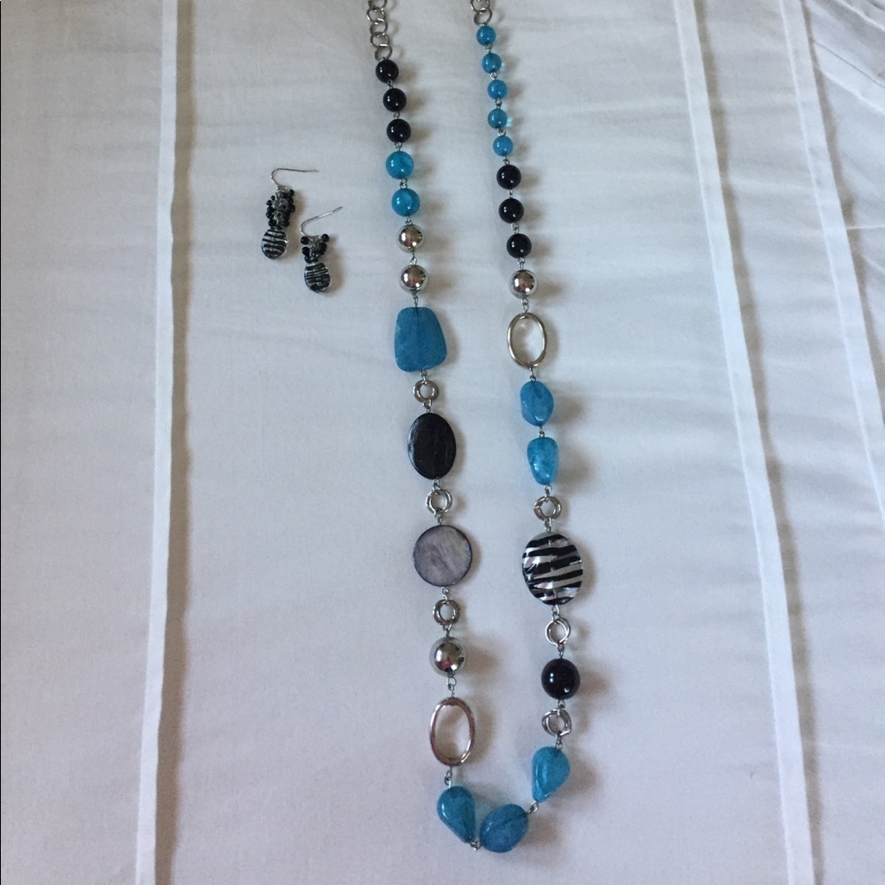 Zebra print beaded necklace and earring set