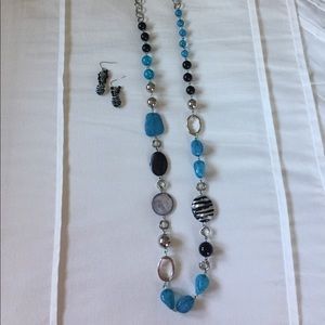 Zebra print beaded necklace and earring set