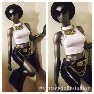 Faux leather high spilt skirt