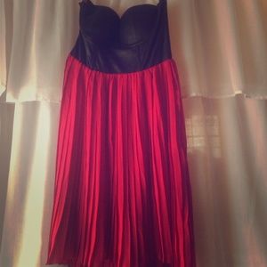 Red high-low strapless bustier dress