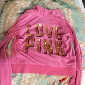 VS PINK Velour Bling Zip Up Hoodie Sweatshirt