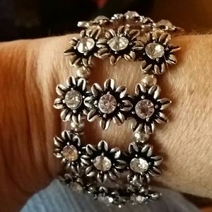 Silver and black stretch bracelet