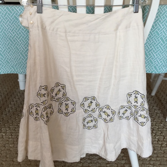 Anthropologie cream floral skirt