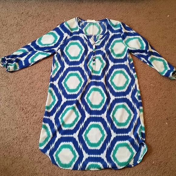 Blue/green/white shift dress