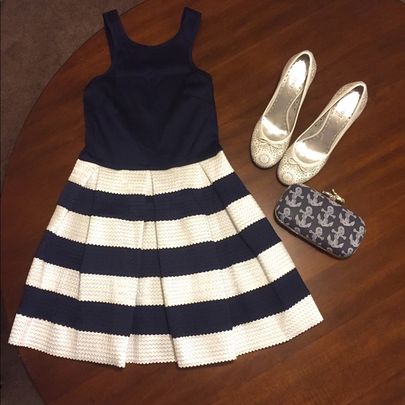 Navy and white striped mini dress