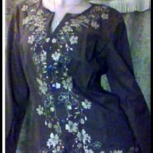 Brown floral print button down blazer