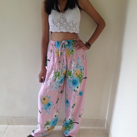 handmade Pants - DROP! Vintage floral wide waist harem pants