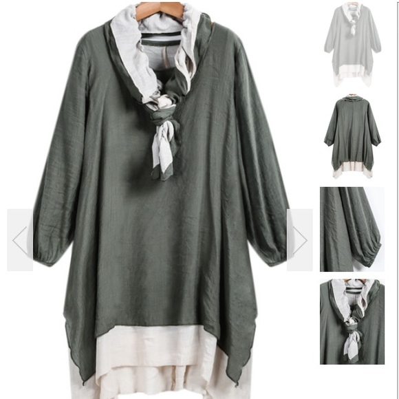 Asymmetrical Loose Green Dress - Picture 3 of 4