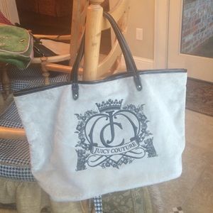 Juicy Couture gray velour tote w/ blk leather trim