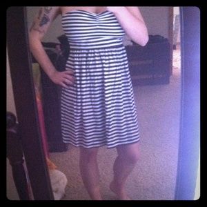 Striped blue and white tube top dress