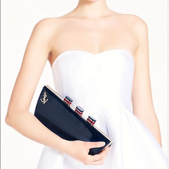 💋SOLD💋Kate Spade All Aboard Ship Navy Clutch - Picture 3 of 4
