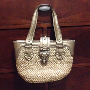 Gold and basket weave handbag