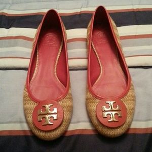 Tory Burch Reva Raffia Straw Red Size 10