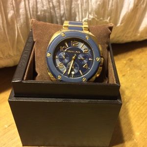Navy blue and gold Michael kors watch