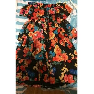 This is a floral strapless spring/summer dress