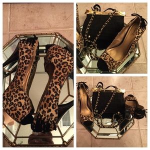 Qupid Leopard Print 5"Stilettos Sz9 +Black Handbag