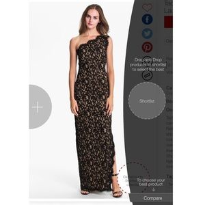 Gorgeous black/tan lace one shoulder prom dress.