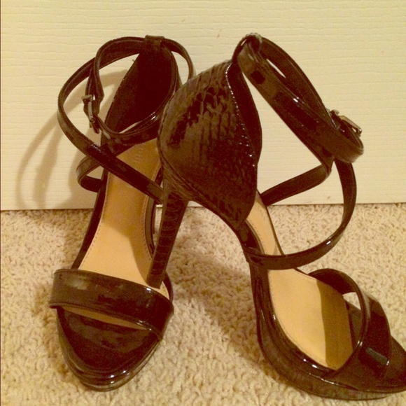 Black leather strappy heels