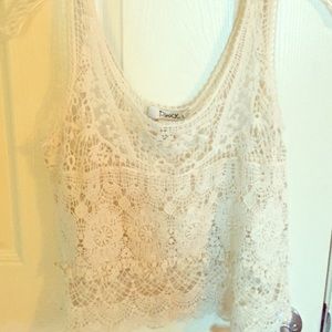 Cream crochet cropped tank