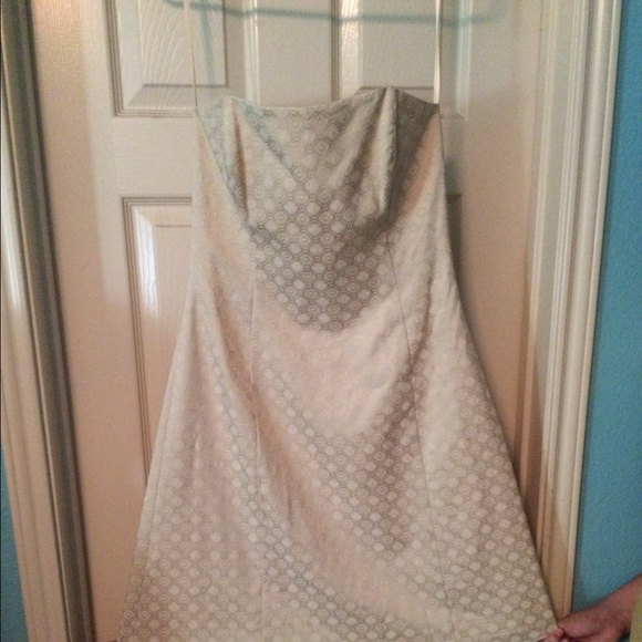 Gold & cream strapless cocktail dress