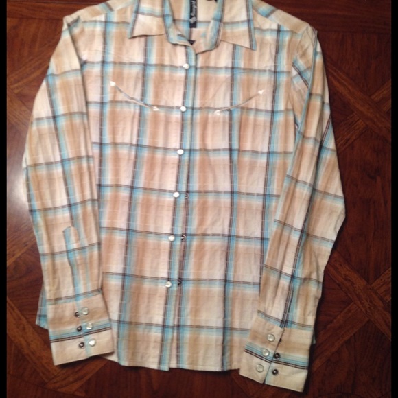 Ladies western shirt in browns and blues