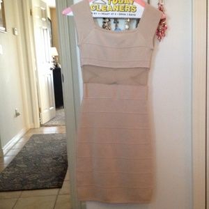 BEBE tan bodycon open back dress size 2