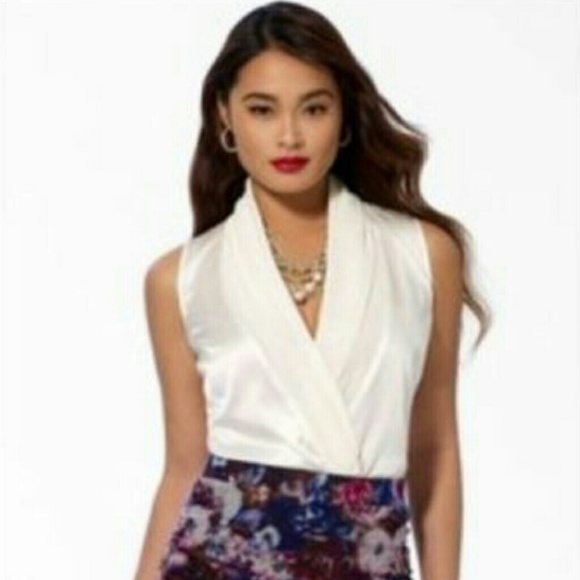 NWT Cache Sleeveless White Wrap Style Bodysuit M