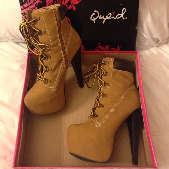 Tan platform booties