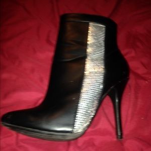 Black faux leather pointed toe booties