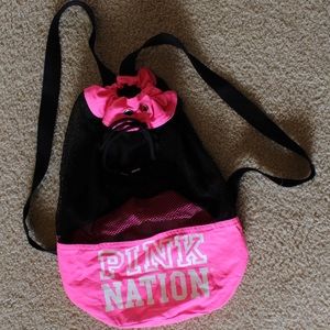 PINK Nation neon mesh drawstring bag