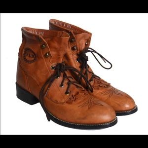 Tony Lama Brown Lace Up Boots hipster