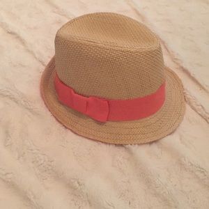 Straw Fedora Hat with Coral Bow