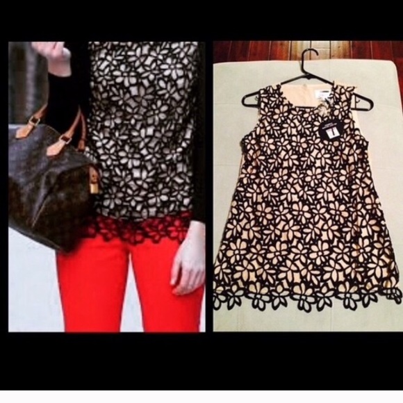 Lela Rose Tops - Lela Rose Taupe and Black Sleeveless Lace Top