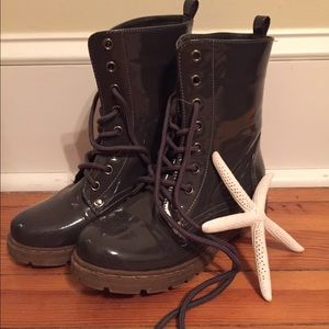 Patent leather rain boots