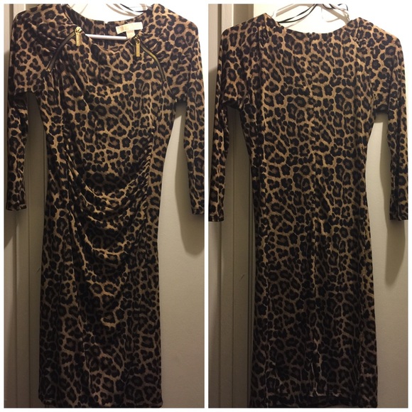 Brown Leopardprint Zipper Dress