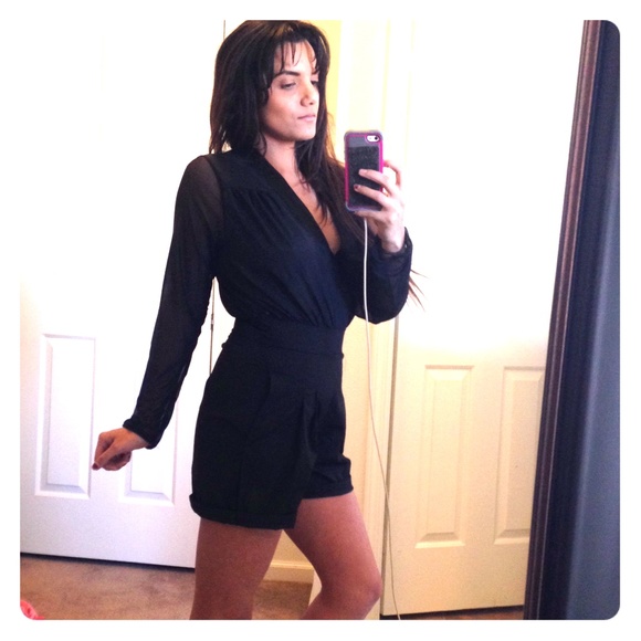 Black Sheer Sleeve Romper