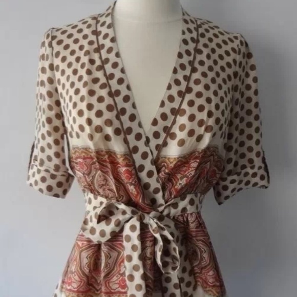 BCBG Polka Dot Cream Blouse Top