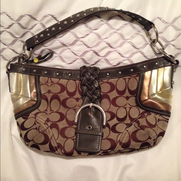 Coach Signature Hobo Bag w/ Metallic Accents