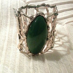 Gold Tone/Green Stretch Cuff Bracelet