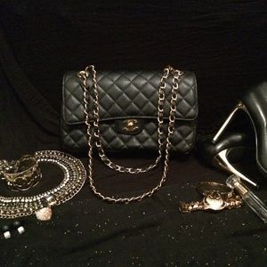 Black Quilted CC Bag Gold Hardware